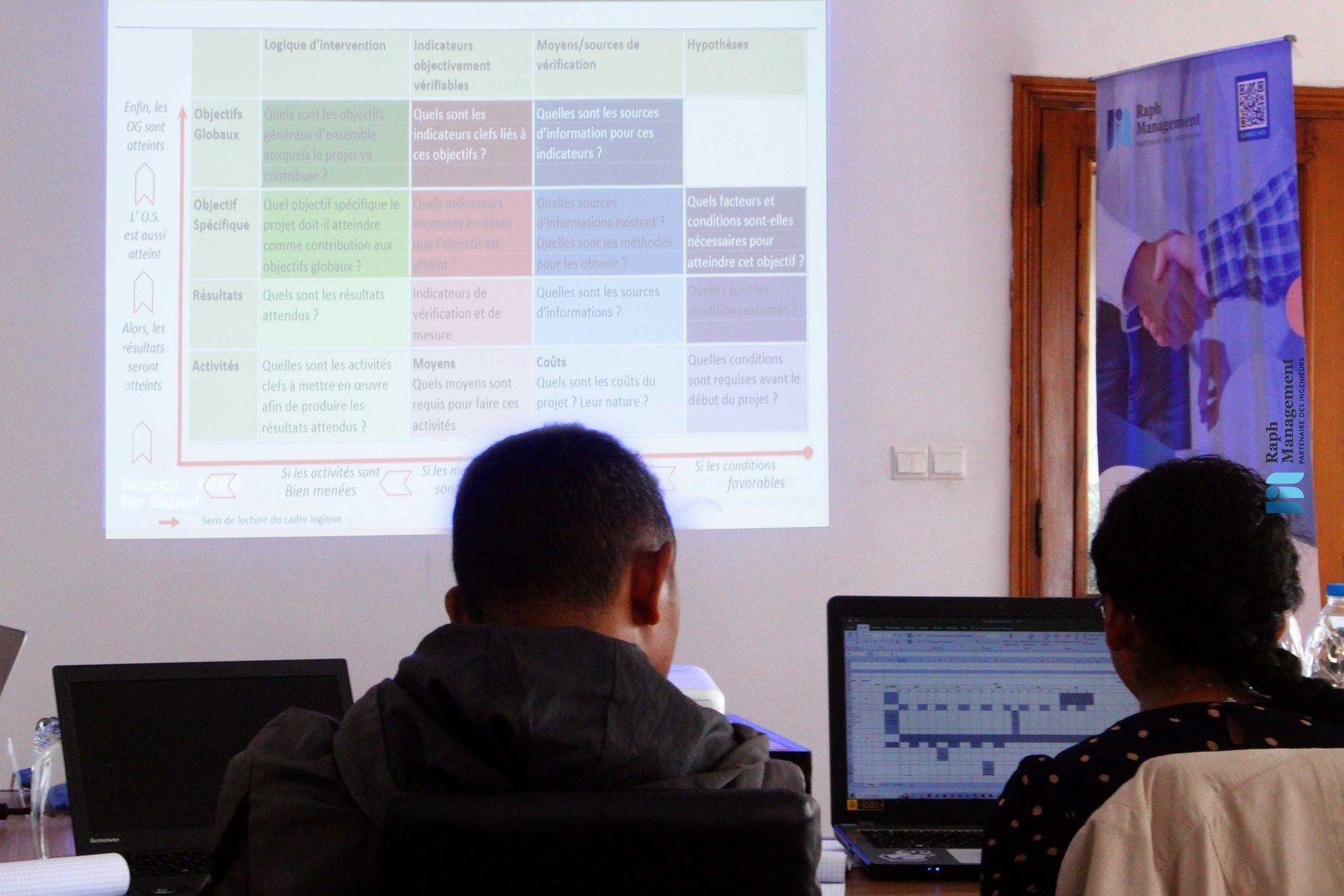 Classroom training session with a projector