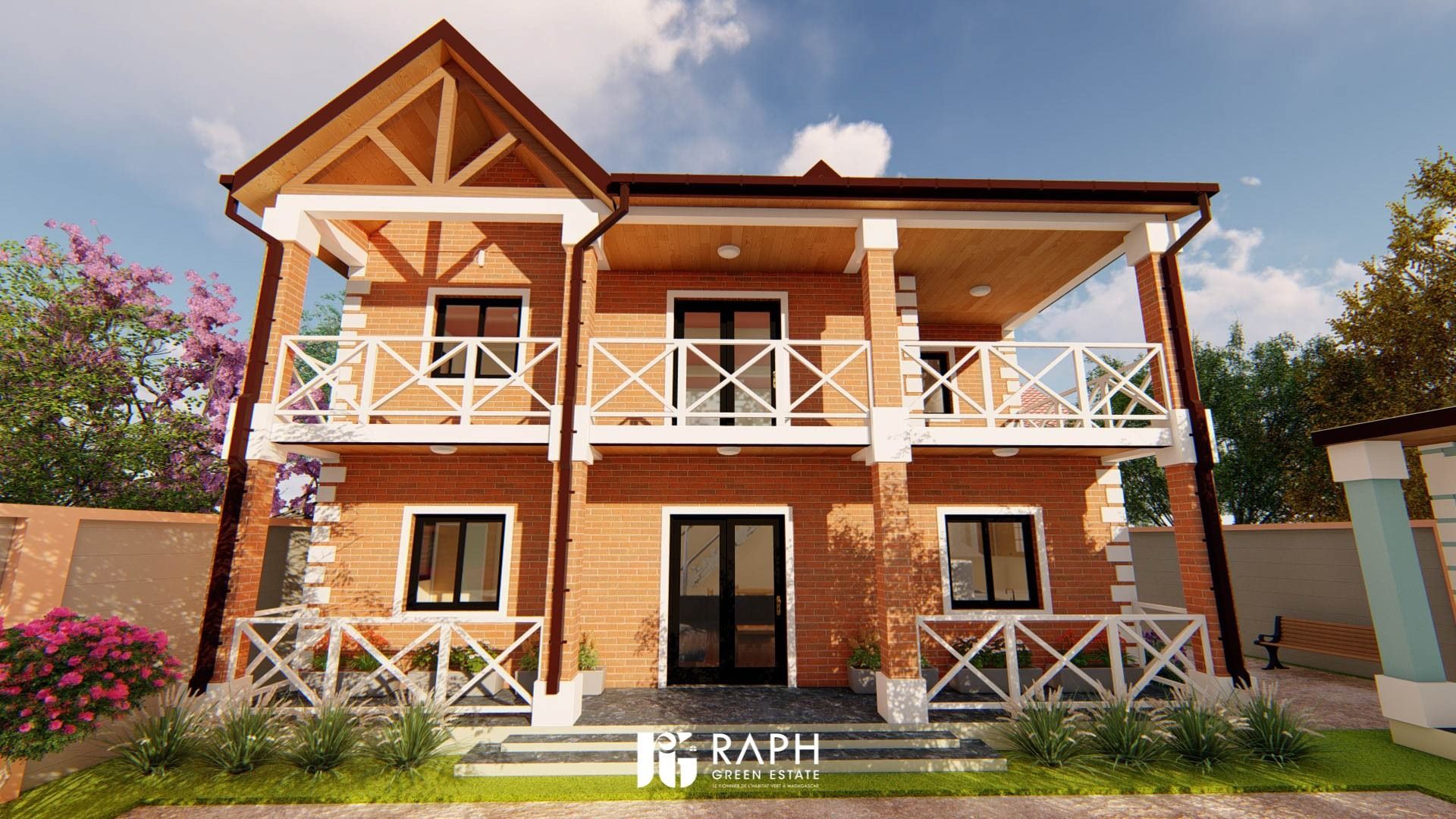 Villa Vontovorona : maison en brique apparente conçue par Raph Green Estate, rendu 3D